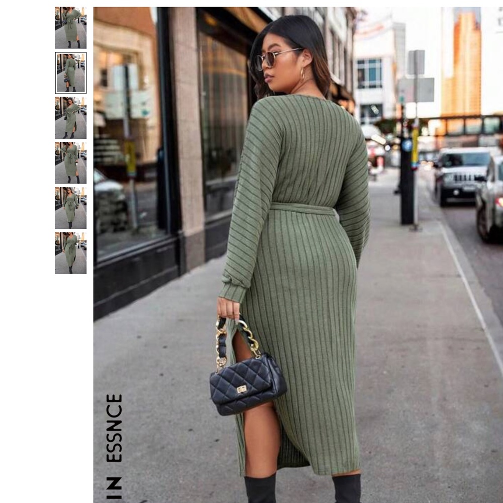 Plus Split Thigh Belted Dress - Picture 2 of 3